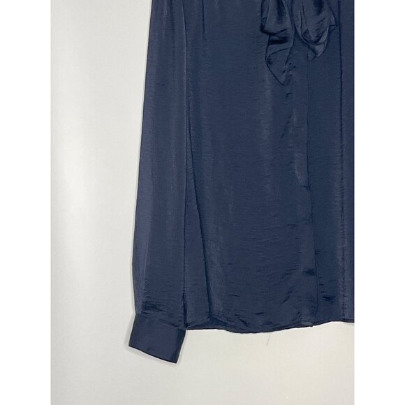 Stile Benetton Long Sleeve Tie Neck‎ Button Front BLouse Navy Blue SIze Small - Picture 3 of 11